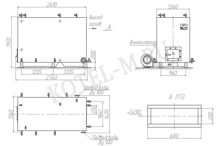 Котел 900 КВт чертеж
