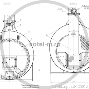 Котел КВ 1000 уголь, дрова фронт котла. Чертеж