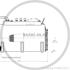 Котел КВ 1000 газ, мазут, дизель вид с боку. Чертеж