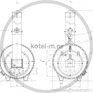 Котел КВ 300 газ, мазут, дизель фронт котла. Чертеж