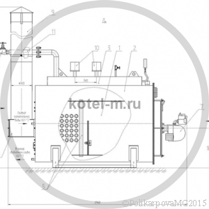 Котел КВ 300 газ, мазут, дизель вид с боку. Чертеж