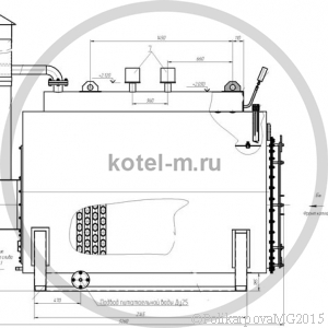 Котел КВ 500 газ, мазут, дизель вид с боку. Чертеж