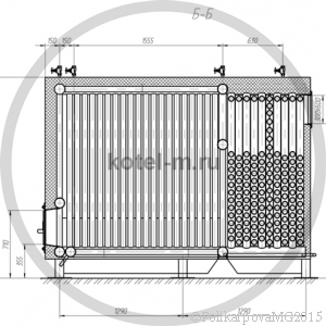 Котел КВр 1,1 колосниковый под тяжелую обмуровку. Чертеж